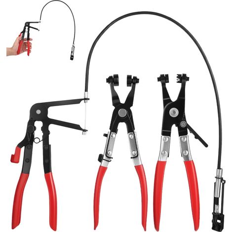 Lot de 3 pinces à colliers de serrage avec col droit, fonction de verrouillage à cliquet, kit d'outils pour réparation automobile (1/5)