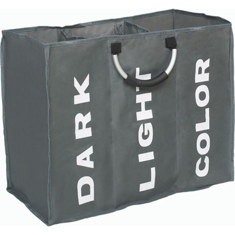 Panier à linge à 3 compartiments, grand sac à linge pliable en tissu avec poignées de transport pour le linge sale, idéal pour la maison, la salle de bain ou les dortoirs. (1/5)