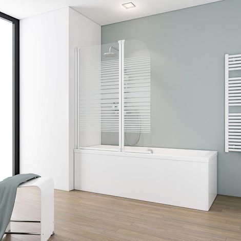 pare baignoire 115 x 140 cm, profilé blanc, 2 volets pivotants (75+40), rabattable à 180°, verre de sécurité 3 mm sérigraphié (1/3)