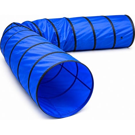 lionto Hundespieltunnel, stabiler Agilitytunnel für Hunde, faltbar mit Tragetasche & Heringen, 500x60 cm, blau (1/5)