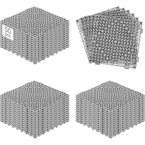 Lot de 50 Dalles de Jardin Piscine 30x30x1,5 cm Gris Dalle Clipsable Ajourée Antidérapante en PVC Drainage Rapide Revêtements de Sol Extérieur Intérieur pour Terrasse Cuisine Spa Salle de Bain (1/5)