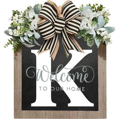 Guirlande Porte D'Entrée - Bois Naturel - Motif Nom de Famille Personnalisable - Décor Intérieur Extérieur Toute l'Année - 38 cm x 38 cm x 15 cm - 1 Pièce (1/3)