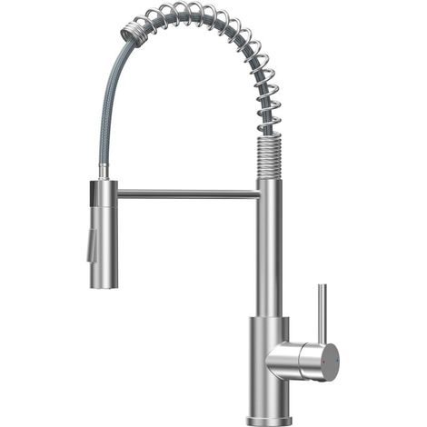 Robinet Cuisine , Mitigeur Cuisine Avec Douchette Extractible , Robinet Evier De Cuisine Avec Deux Fonctions De Pulvérisation , Robinet D'Évier À Arc Élevé Rotatif À , Acier Inoxydable Brossé (1/4)
