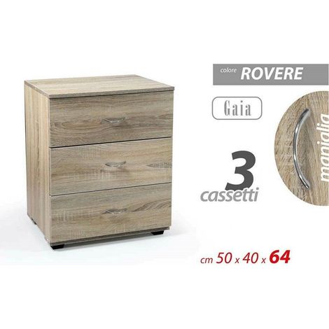 Kaela - Mobile Cassettiera Gaia Legno Rovere 3 Cassetti 50x40x64cm Design Moderno 769474 - (1/2)