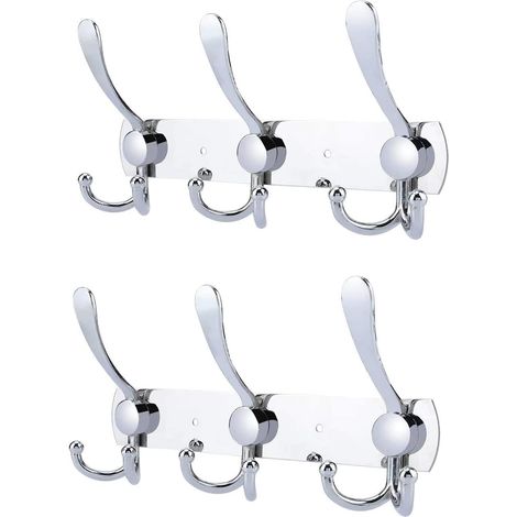 Porte-manteau mural en acier inoxydable, crochets pour vêtements et serviettes (argent, 9 crochets, 2 pièces) (1/5)