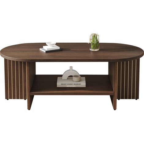 Table basse Noyer 100x49x35cm Rangement LED Coins Arrondis MDF Salon Rangement Pratique Confort et Fonctionnalité Usage Quotidien (1/5)