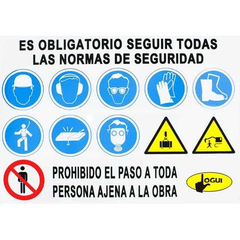 Señal Prevención Riesgos Laborales PVC 70x99cm Blanco Azul Amarillo Rojo Negro