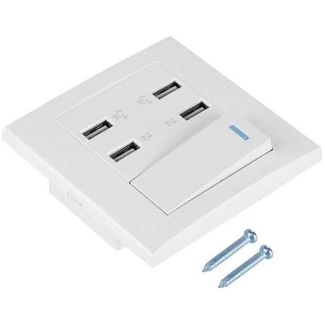 Prise murale USB 4 ports 5V 2.1A avec interrupteur Protection contre surtensions Matériau PC ignifuge Pour appareils électroniques - 4100mA (1/5)