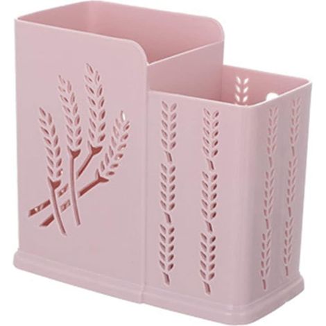 Porte-baguettes, boîte de rangement pour vaisselle, panier à baguettes creux à 2 compartiments, égouttoir à cuillères (Couleur : rose, Taille : 2 compartiments)-AquaForge (1/2)