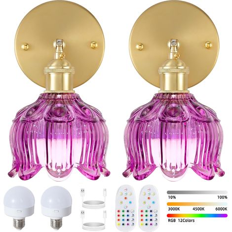 Lot de 2 appliques murales LED rechargeables avec télécommande, lampe de chevet sans fil, intensité variable, changement de couleur RVB, 3 000K-6 000K (1/5)