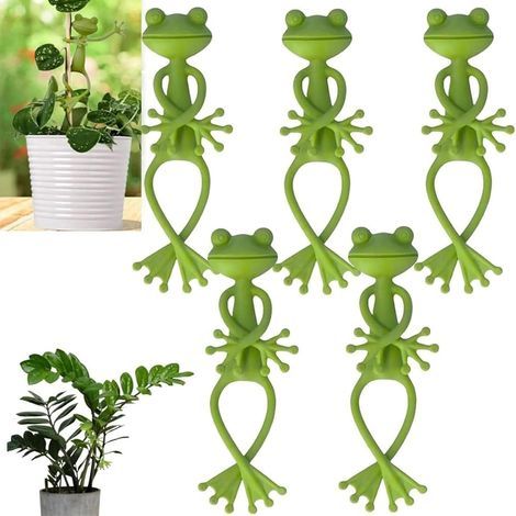 Froschförmige Pflanzenstützen, grüne froschförmige Pflanzenstützen, niedliche Blumentopfclips, Kletterpflanzenstützen, Hängedekorationen (1/5)
