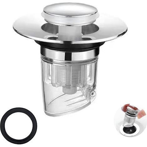 Bouchon Lavabo Salle de Bain, Clapet Bonde Lavabo, Pop Up Filtre Vidange Baignoire Universel Sink Drain Plug With Anti-Clogging Anti-Odeur et Anti-Insectes Strainer. (1/5)