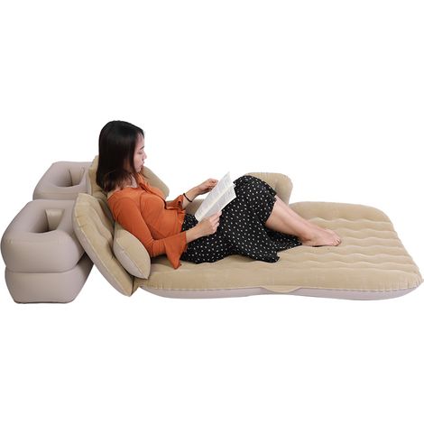 Matelas gonflable pour lit d'intérieur/extérieur, camping, voyage, siège arrière de voiture, coussin gonflable (beige) (1/5)