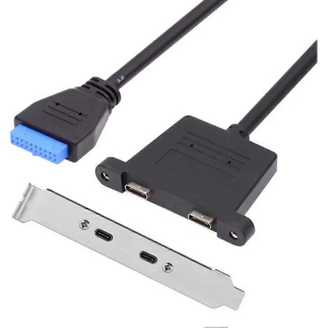 Emplacement pour carte PCI avant de 0,5 m, port USB 3.1, câble d'extension de données 20 broches femelle vers double USB-C femelle avec cadre (1/5)