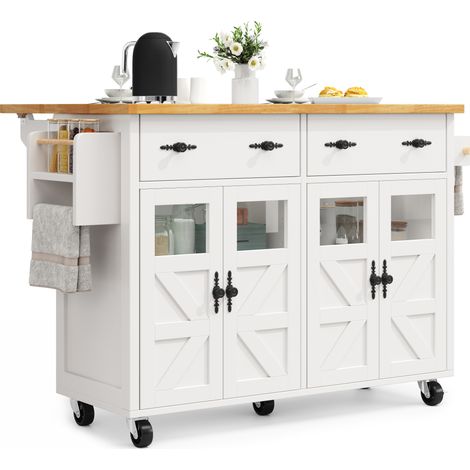 CHICFURN Isla de cocina móvil 140x73x93,5 cm MDF blanco con ruedas con freno y almacenaje (1/5)