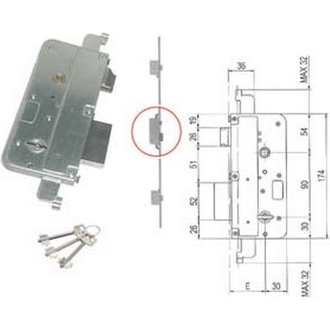 1PZ SERRATURA MULTIPUNTO DOPPIA MAPPA 2 MANDATE CATENACCIO+SCROCCO 580 - mm.50 (00580 00 50 3C 00)