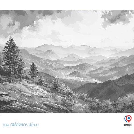 Papier peint : Arbres et montagnes lointaines, Aquarelle - Intissé - L.300 x H.280 cm - bleu roi (1/5)