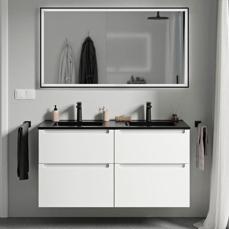 Waschtischunterschrank VIREO 120cm mit Doppelwaschbecken schwarz - Weiß matt (1/5)