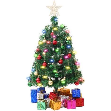 Arbre Noël Sapin 45cm Mini Sapin de Noël Artificiel avec Guirlande Lumineuse Multicolore, Etoiles et Ornements (1/4)
