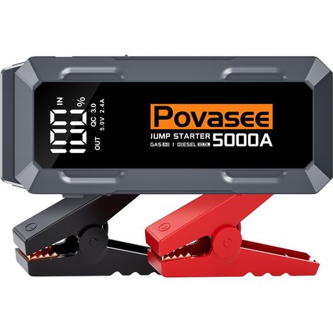 Booster Batterie Voiture, 5000A Booster Batterie (Jusqu'à Tout d'essence ou 10L Diesel) avec Écran 3" LCD, Booster vec Deux Sorties USB et LED, Demarreur Batterie Voiture pour Véhicules 12V (1/5)