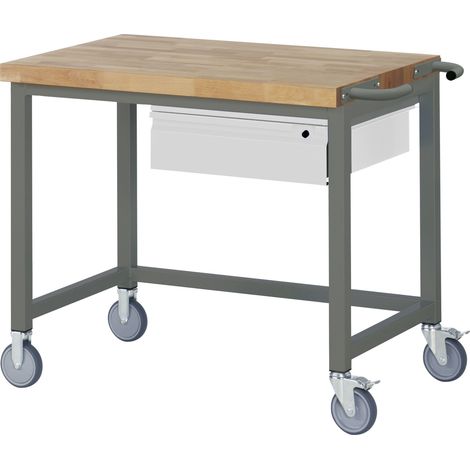 STIER Fahrbare Werkbank Premium, 1 Schublade, 100x70x88cm, Stahl & Buche, Montagewerkbank (1/4)