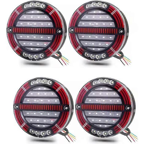 Lot de 4 feux arrière ronds à LED 12V/24V avec clignotants séquentiels pour camion, remorque et pick-up (JXLGV) (1/5)