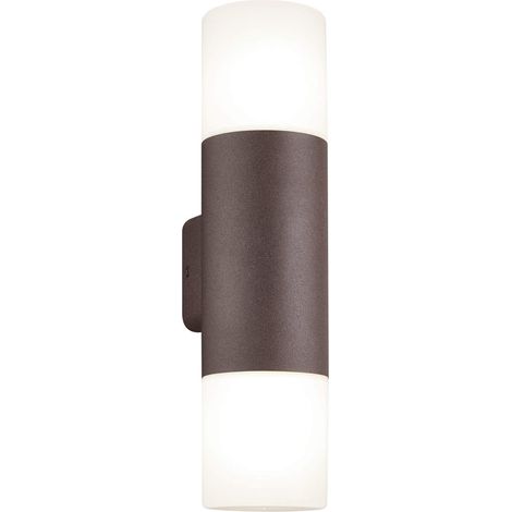 HOOSIC APPLIQUE DA ESTERNO DOPPIO DIFFUSORE FUSIONE DI ALLUMINIO COLORE RUGGINE H. 33CM 2 LUCI ATTACCO E27 (1/4)
