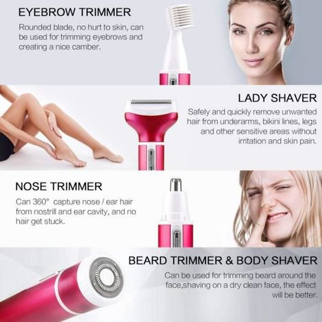 Femme Tondeuse 4 en 1 Kit de la Epilation USB de Rechargeable électrique pour Tondeuse Bikini Poils de Corps Visage Jambes (1/4)