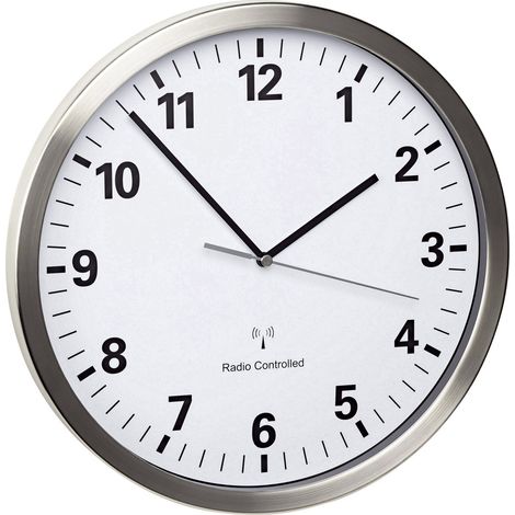 TFA Dostmann 60.3523.02 Funk Wanduhr 30.5 cm x 4.3 cm Edelstahl Leisegang-Uhrwerk, Energiesparfunkti