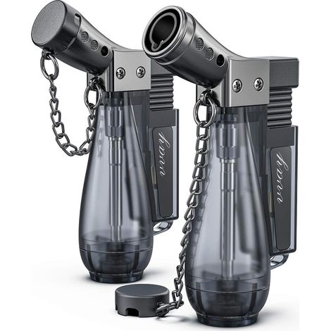 Lot de 2 Briquet Tempête, Cool Rechargeable Réglable Coupe-Vent Briquet au Flamme Jet Turbo Bleu (Vendu sans gaz) (1/5)