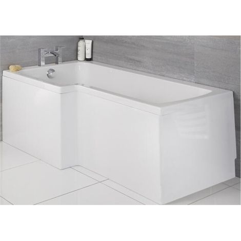Milano Elswick White 1700mm x 850mm Left Hand Square Bathroom Shower Bath - With End Panel (1/5)