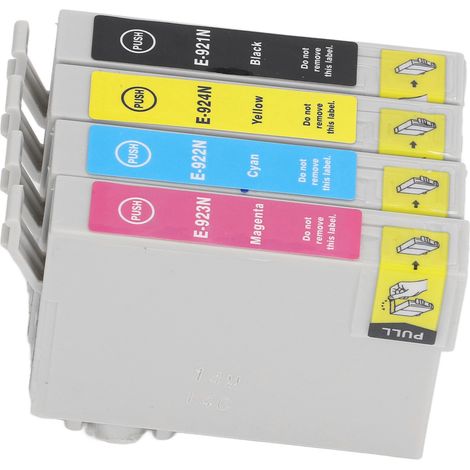 Cartouches d'encre transparentes (4 pièces) noir, cyan, jaune et bleu, impression inaltérable, 400 pages, pour imprimante Stylus T26, T27 et TX106 (1/5)