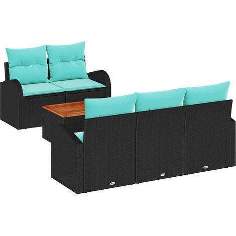 Set Divano da Giardino 6 pcs Nero e Turchese polyrattan vidaXL (1/5)