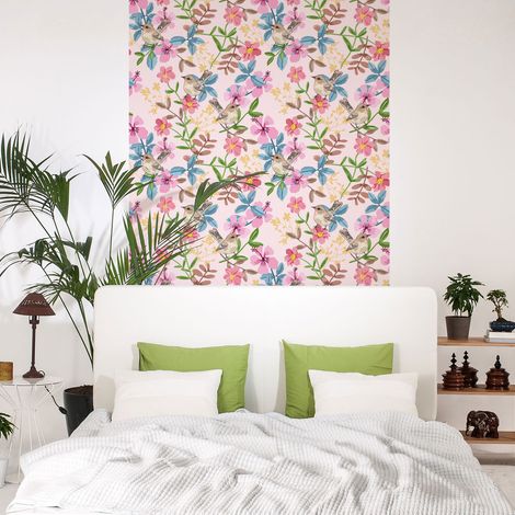 Papier peint intissé pré-encollé - FLEURS ET MOINEAUX - 1 rouleau de 300x60cm (1/5)