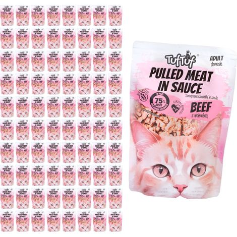 Pâtée pour chat TufTuf au bœuf, sachet de 80 x 100 g, morceaux de viande séchée (1/2)