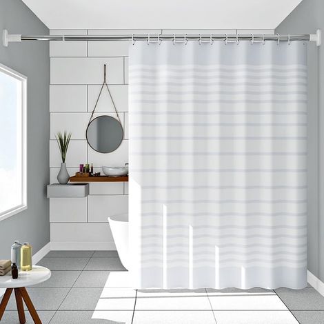 CSPARKV Duschvorhang, Weiß, 300 x 200 cm, XXL-Größe, Peva-Muster, Gestreift, Weiß, Anti-Schimmel, Waschbar, für Zuhause, Schlafsäle
