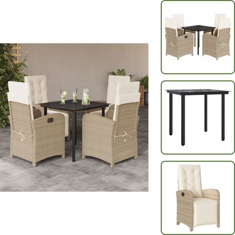 Rattanstuhl - vidaXL 5-tlg. Garten-Essgruppe mit Kissen Beige Poly Rattan - Sitzkissen (1/5)
