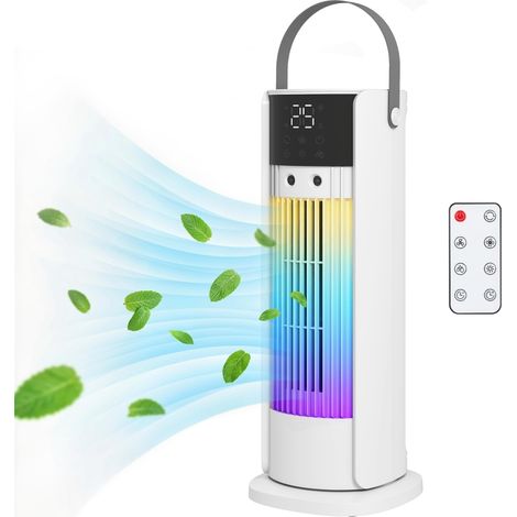 Ventilateur de bureau avec brumisateur, éclairage RGB, 3 vitesses, oscillation à 90°, minuterie 10 h, télécommande, blanc