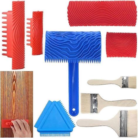 Outil à effet bois, ensemble de 9 rouleaux à peinture avec effet bois, outil de peinture pour projets de peinture DIY, imitant le bois de manière trompeusement réaliste - JBMEDIA (1/4)