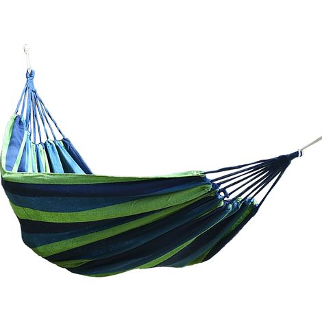 Hamac extérieur reposant en polyester coton jusqu'à 440.9 lbs anti-bascule compact pour camping terrasse jardin bleu et vert (1/4)