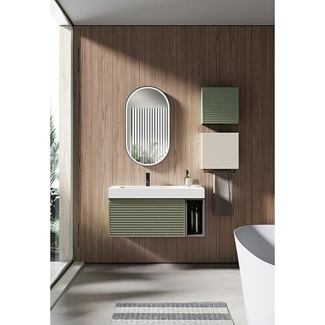 Kit de meubles de salle de bain Blies Carbon Grau avec miroir LED, étagère ouverte et vasque (1/3)