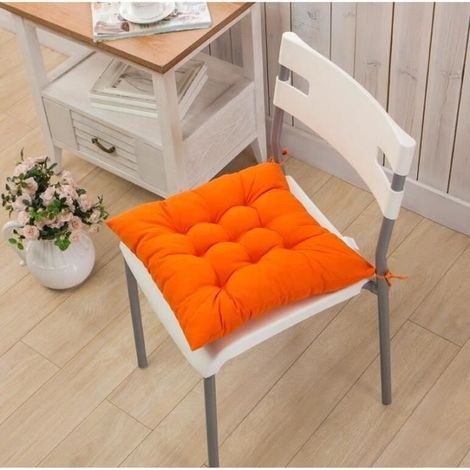 (Orange)Lot de 4 Galettes de Chaise Coussin de Chaise Mat Carré Coussin d'Assise pour Canapé Bureau Cuisine Décoration 40 x 40cm Orange (1/4)