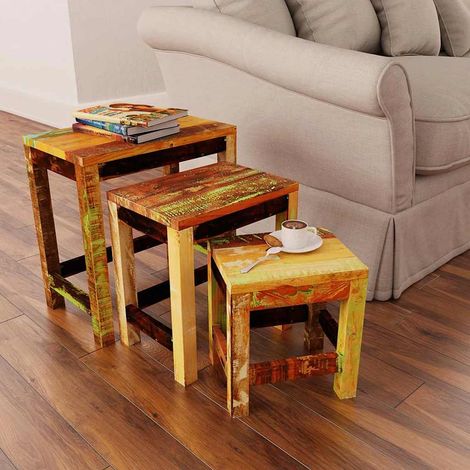 Table Gigogne 3 pcs-Table Basse-Table Salon vintage Bois de récupération 645321 (1/5)