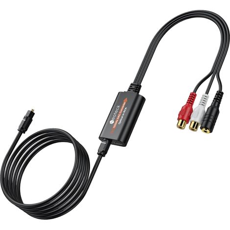 Convertidor digital-analógico (DAC) de 192 kHz: adaptador de audio óptico Toslink SPDIF a RCA + conector de 3,5 mm. Plug & Play con cable óptico incluido. Compatible solo con TV, PS5, Xbox y PCM. (1/5)