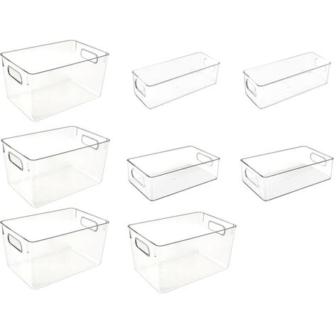 Set mit 8 Kühlschrank-Organizern (4 große, 2 mittlere, 2 kleine) aus transparentem PET, stapelbar