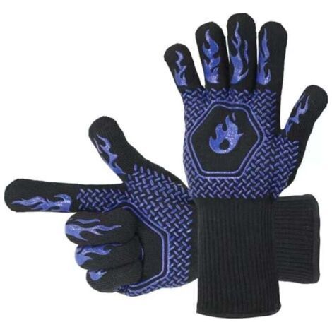 Guanti da barbecue resistenti fino a 790 °C, al fumo intenso, ideali per barbecue, guanti da cucina estremamente resistenti al calore (blu) (1/4)