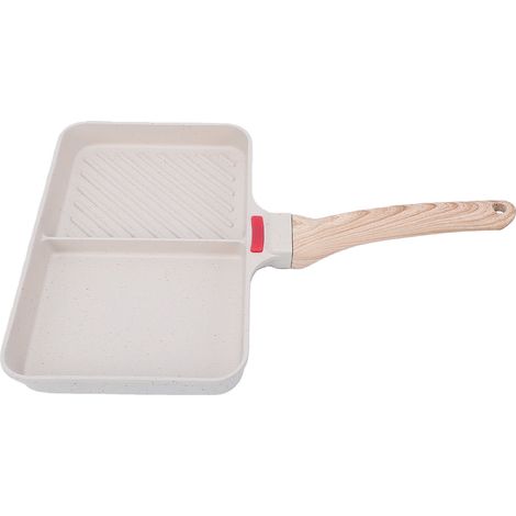 Padella grill divisa in lega di alluminio, piastra antiaderente, 2 sezioni, padella versatile per la colazione con manico in legno, Stile 1. (1/5)