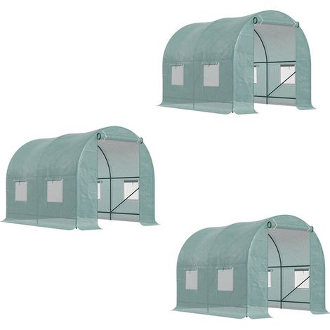 3er-Set foliengewächshaus Tomatengewächshaus Treibhaus Folientunnel Frühbeet mit Fenster Grün 245 x 200 x 198 cm