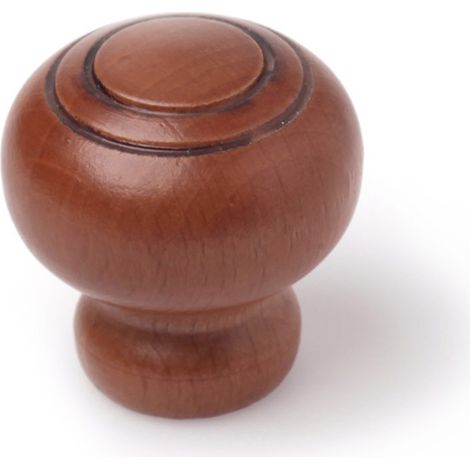 Pomo en madera con acabado nogal, dimensiones: 30x30x32 mm, Ø: 30mm -