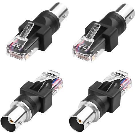 Lot de 4 adaptateurs BNC vers RJ45 Ethernet, BNC femelle vers RJ45 mâle RJ45 coaxial droit pour appareils informatiques (1/5)